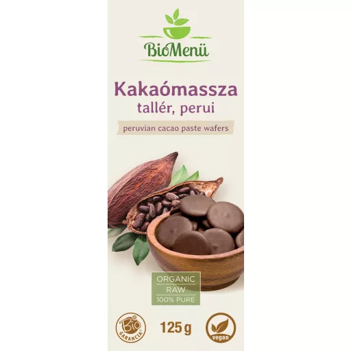 BioMenü BIO KAKAÓMASSZA tallér perui 125 g címke