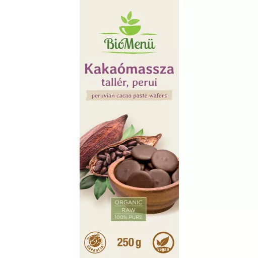 BioMenü BIO KAKAÓMASSZA tallér perui 250 g címke