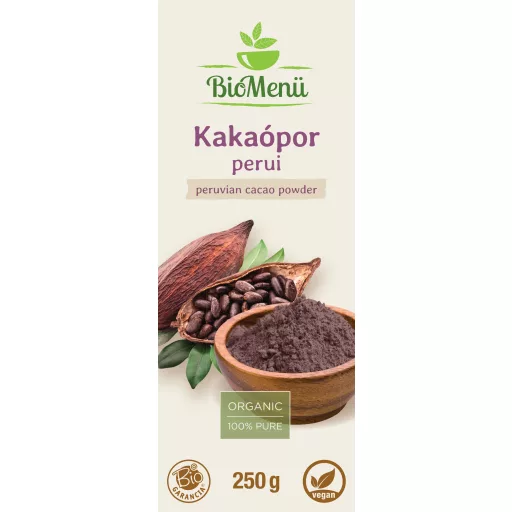 BioMenü BIO KAKAÓPOR perui 250 g címke