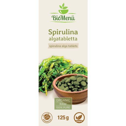 BioMenü BIO SPIRULINA ALGA tabletta 125 g címke