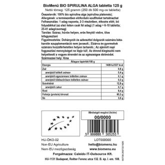 BioMenü BIO SPIRULINA ALGA tabletta 125 g termékkép