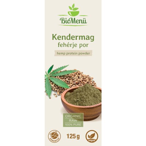 BioMenü BIO KENDERMAG fehérje por 125 g címke