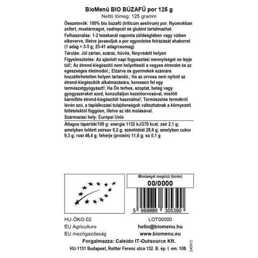 BioMenü BIO BÚZAFŰ por 125 g adatcímke