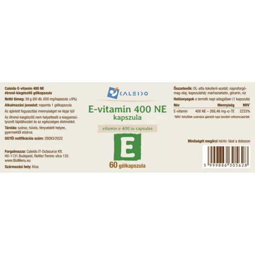 Caleido E-VITAMIN 400 NE gélkapszula 60 db címke