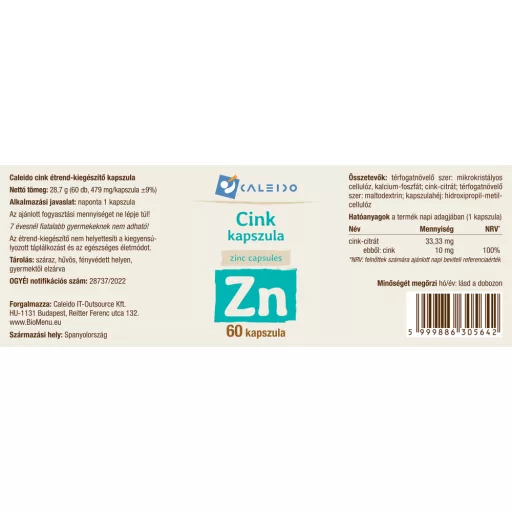 Caleido CINK kapszula 60 db címke