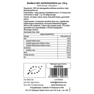 BioMenü BIO ASHWAGANDHA por 125 g termékkép