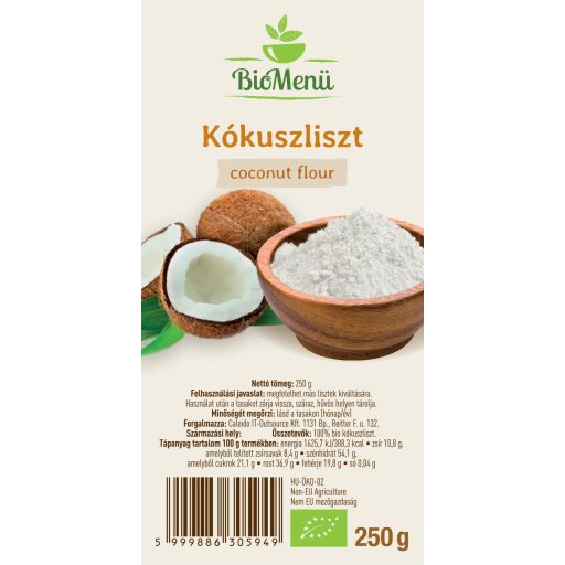BioMenü BIO KÓKUSZLISZT 250 g címke