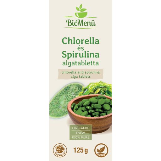 BioMenü BIO CHLORELLA és SPIRULINA ALGA tabletta 125 g címke