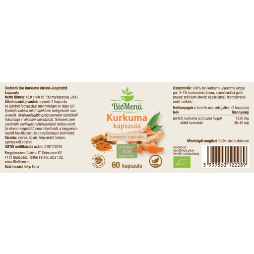 BioMenü BIO KURKUMA kapszula 60 db címke
