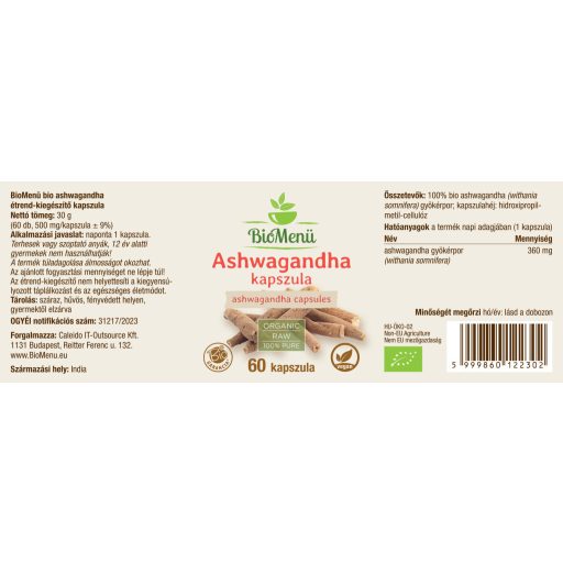 BioMenü BIO ASHWAGANDHA kapszula 60 db címke
