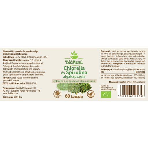 BioMenü BIO CHLORELLA és SPIRULINA ALGA kapszula 60 db címke