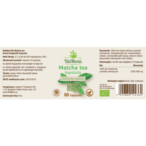 BioMenü BIO MATCHA TEA kapszula 60 db címke