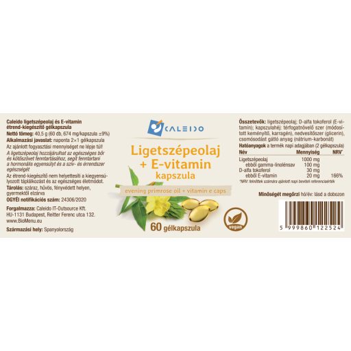 Caleido LIGETSZÉPEOLAJ + E-VITAMIN gélkapszula 60 db címke