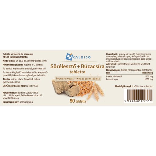 Caleido SÖRÉLESZTŐ + BÚZACSÍRA tabletta 90 db címke