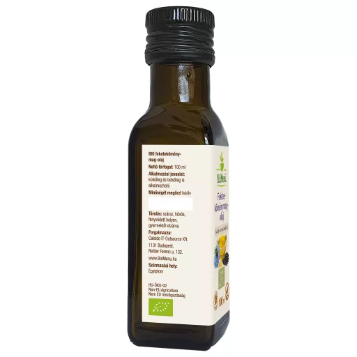 BioMenü BIO FEKETEKÖMÉNYMAG-OLAJ 100 ml adatcímke