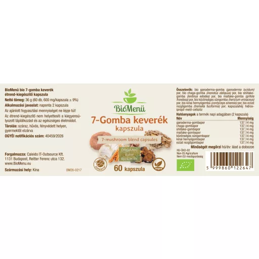 BioMenü BIO 7-GOMBA keverék kapszula 60 db címke