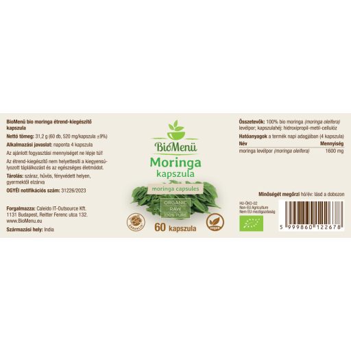 BioMenü BIO MORINGA kapszula 60 db címke