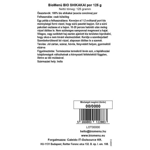 BioMenü BIO SHIKAKAI por 125 g adatcímke