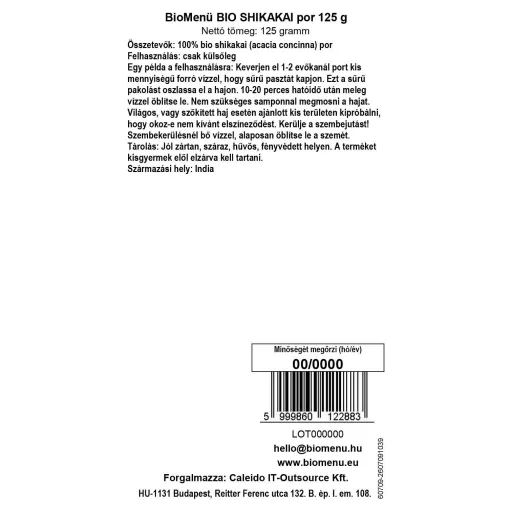 BioMenü BIO SHIKAKAI por 125 g adatcímke