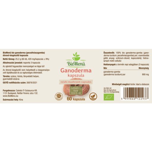 BioMenü BIO GANODERMA gomba kapszula 60 db címke