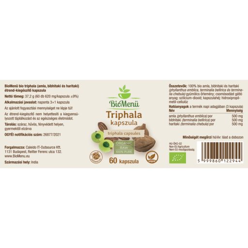 BioMenü BIO TRIPHALA kapszula 60 db címke