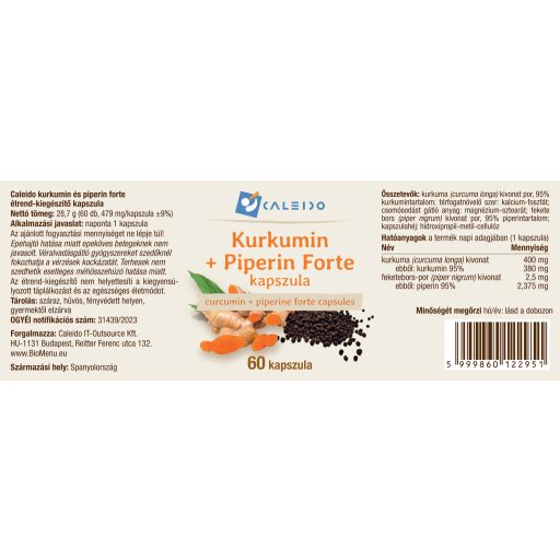 Caleido KURKUMIN + PIPERIN FORTE kapszula 60 db címke