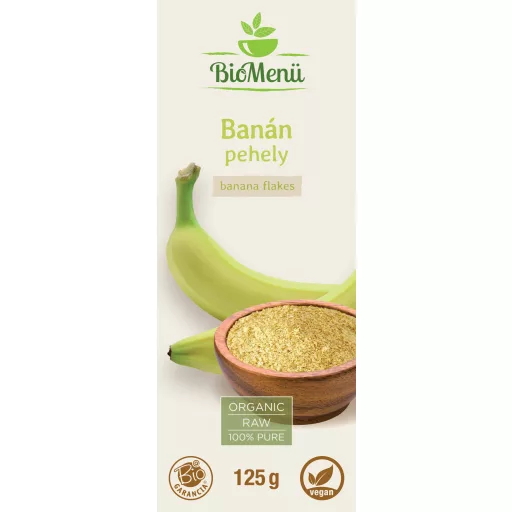 BioMenü BIO BANÁN pehely 125 g címke