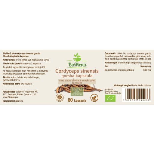 BioMenü BIO CORDYCEPS sinensis gomba kapszula 60 db címke