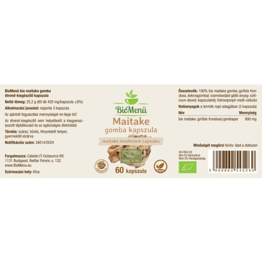BioMenü BIO MAITAKE gomba kapszula 60 db címke
