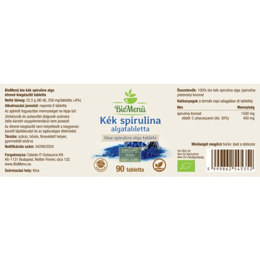 BioMenü BIO KÉK SPIRULINA ALGA tabletta 90 db