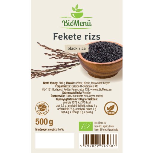 BioMenü BIO FEKETE RIZS 500 g címke