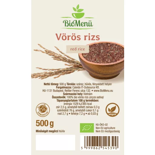 BioMenü BIO VÖRÖS RIZS 500 g címke