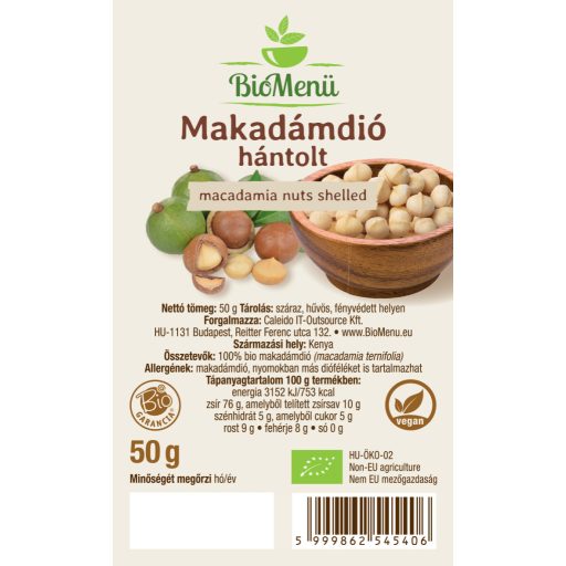 BioMenü BIO MAKADÁMDIÓ hántolt 50 g címke