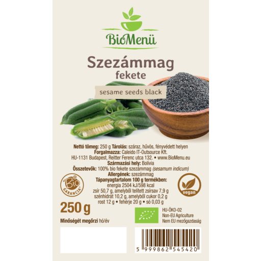 BioMenü BIO SZEZÁMMAG fekete 250 g címke