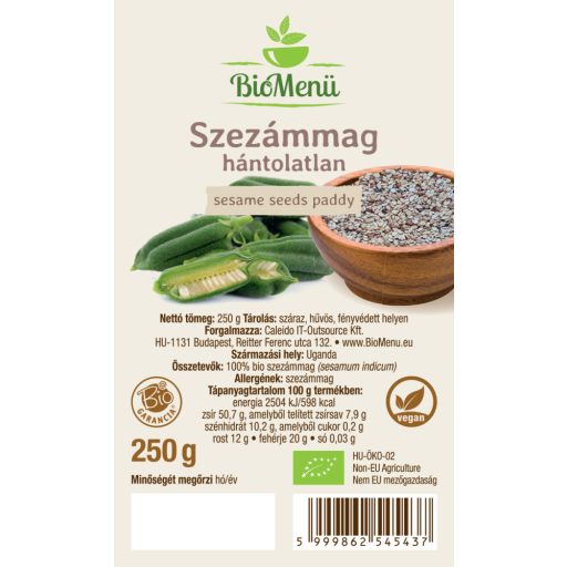 BioMenü BIO SZEZÁMMAG hántolatlan 250 g címke