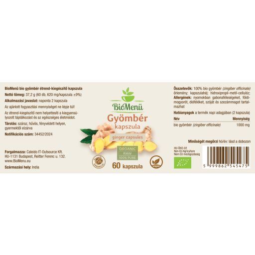 BioMenü BIO GYÖMBÉR kapszula 60 db címke