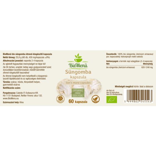 BioMenü BIO SÜNGOMBA kapszula 60 db címke
