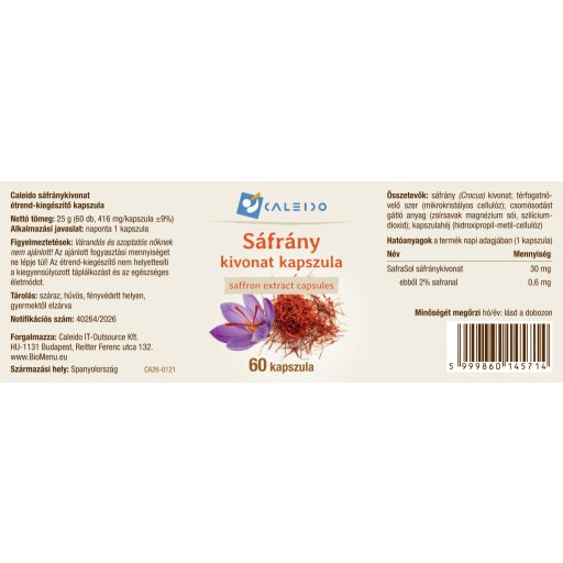 Caleido SÁFRÁNY kivonat kapszula 60 db címke