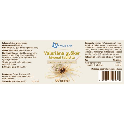 Caleido VALERIÁNA gyökér kivonat tabletta 60 db címke